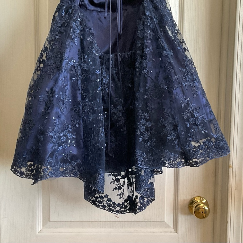 Elegant Navy Blue Lace Dress - Picture 3 of 3